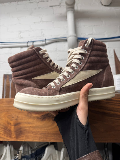 AW2024 Rick Owens ‘Porterville’ Dust Brown Suede ‘Vans’ High Top Sneakers