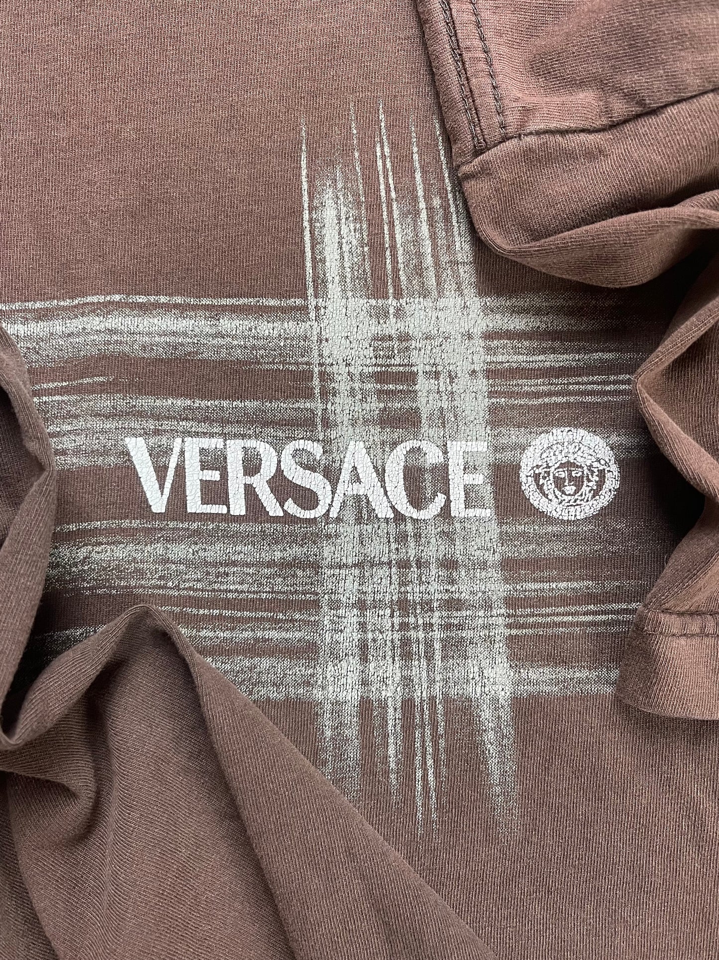 Vintage 1990s Versace Jeans Couture Washed Brown Logo T-Shirt