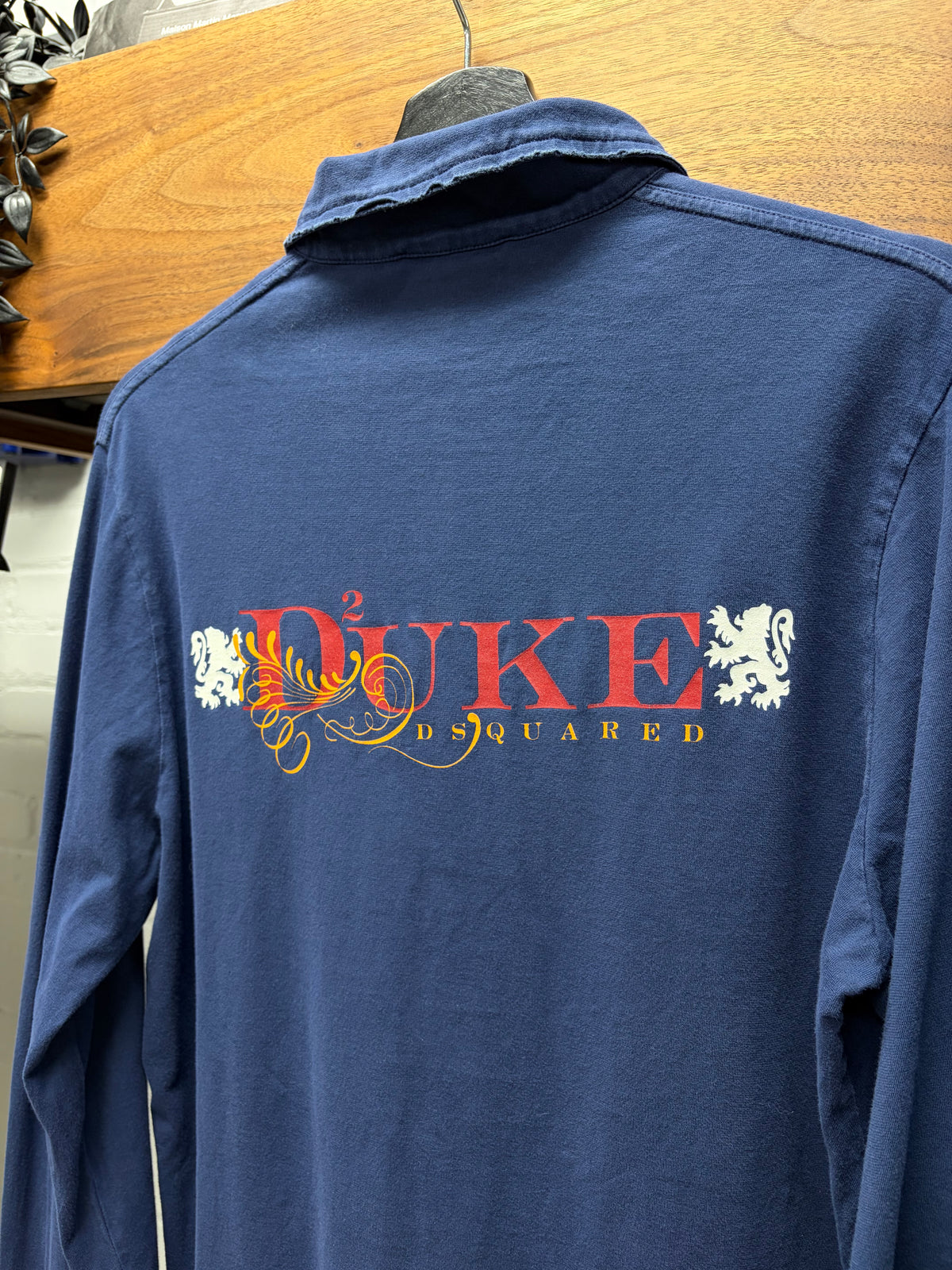 AW2006 Dsquared2 'Duke' Blue Lion Crest Distressed Long Sleeve Polo