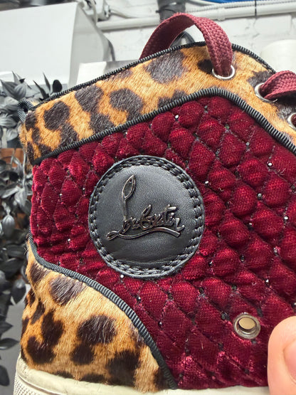 Christian Louboutin Leopard Pony Hair/ Red Velour High Top Sneakers