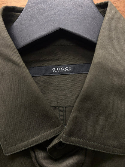 Gucci Military Inspired Button Snap Shirt with Stripe Branded Shoulder Epaulettes