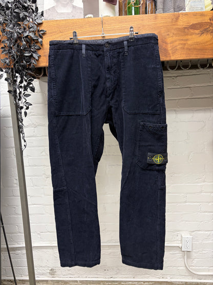 Stone Island Dark Blue Corduroy ‘Badge Pocket’ Straight Cut Cargo Pants