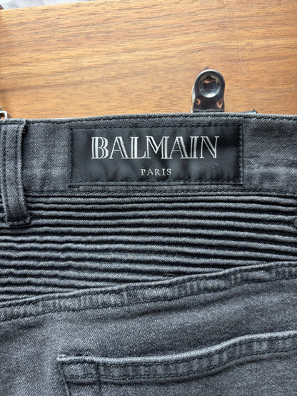 Balmain Dirty Black Biker Knee Skinny Jeans