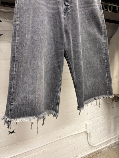 2020 Balenciaga Over Knee Length Distressed Grey Raw Hem Denim Shorts