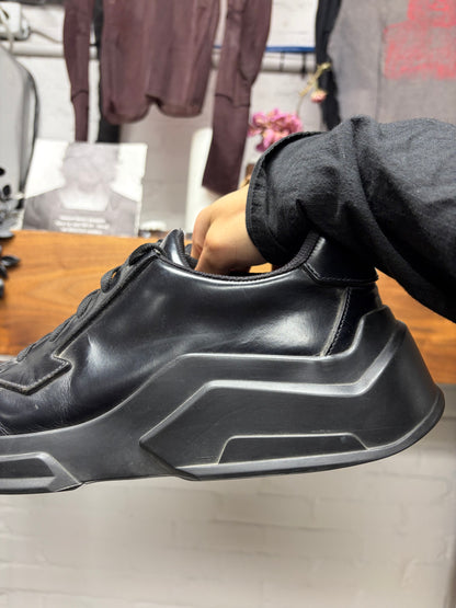 Prada ‘Stacked Sole’ Black Patent Leather Platform Low Top Sneakers
