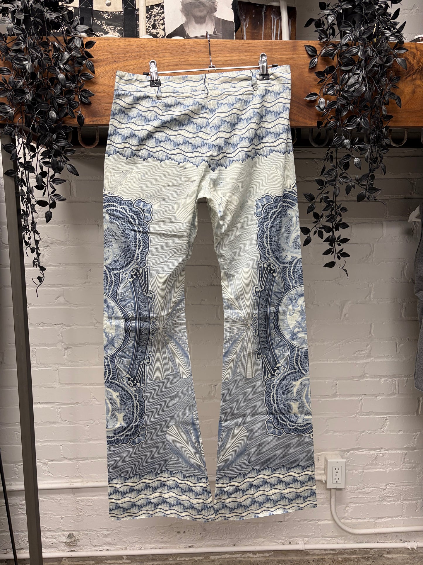 Vintage Jean Paul Gaultier ‘Mosaic Tapestry’ White/Blue Flared Leg Pants