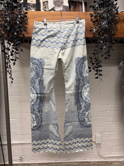 Vintage Jean Paul Gaultier ‘Mosaic Tapestry’ White/Blue Flared Leg Pants