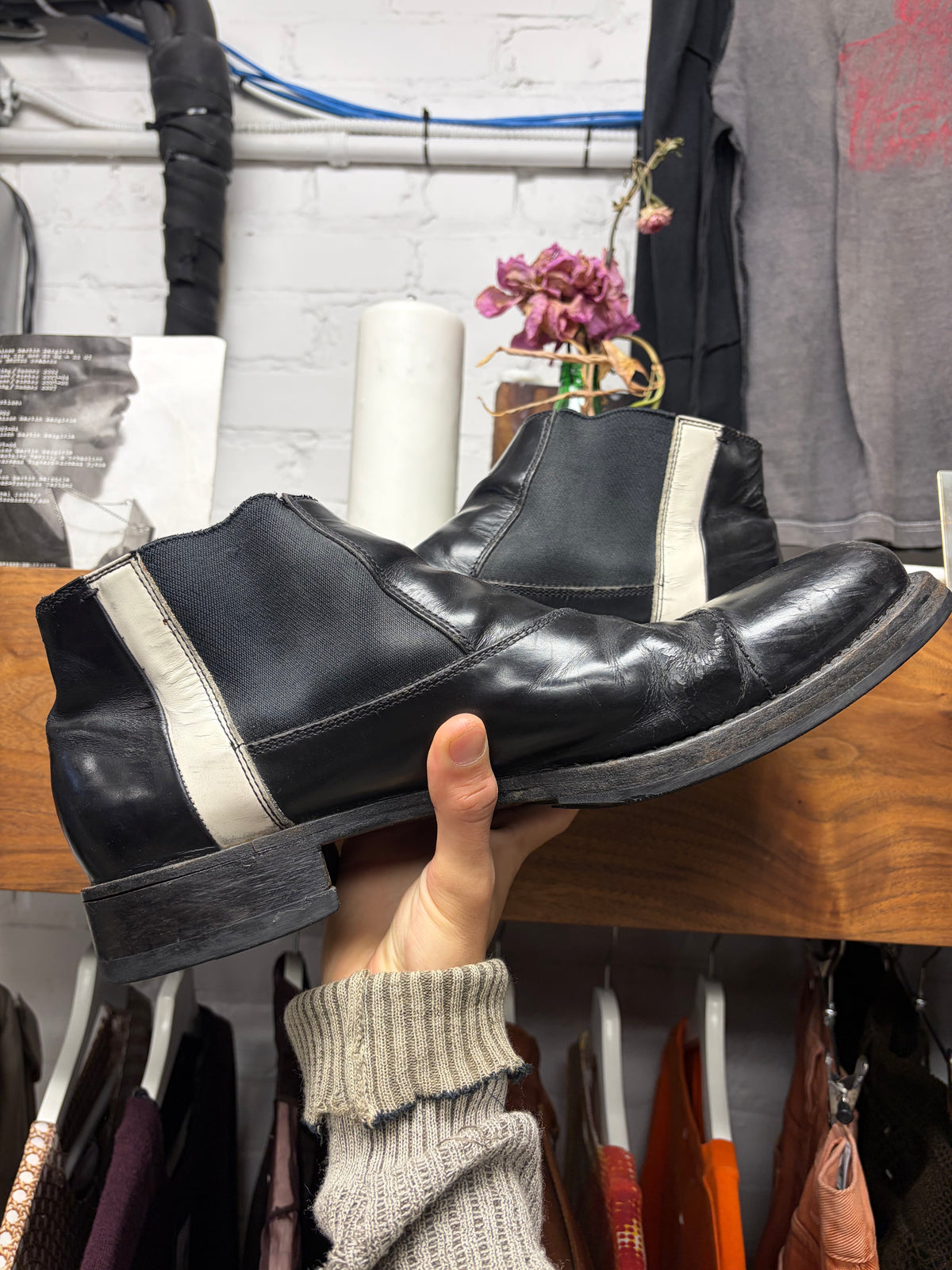 Vintage Miu Miu ‘Marching Stripe’ Black Leather Derby Boots
