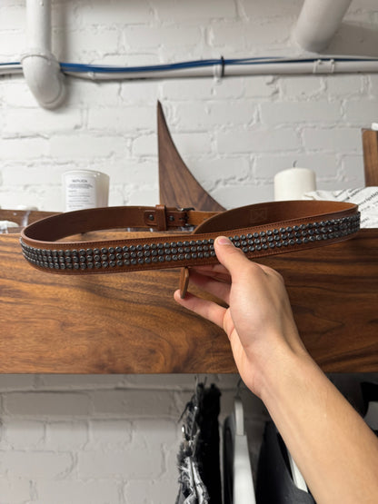 Saint Laurent Leather Studded Brown Calfskin Leather Belt