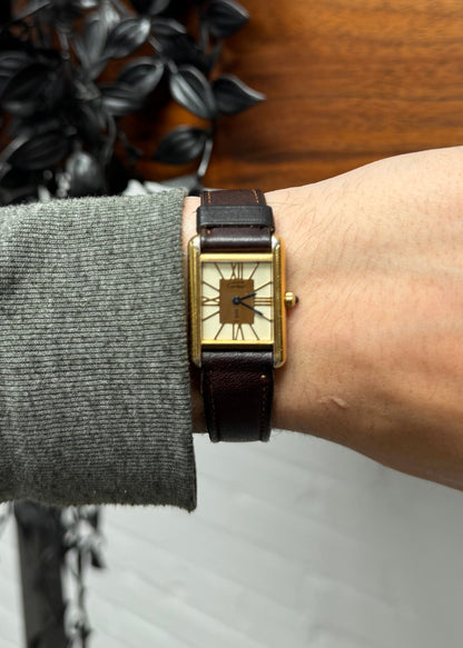 Cartier ‘Tank’ 21MM Yellow Gold/ Sapphire Dial Square Face Watch