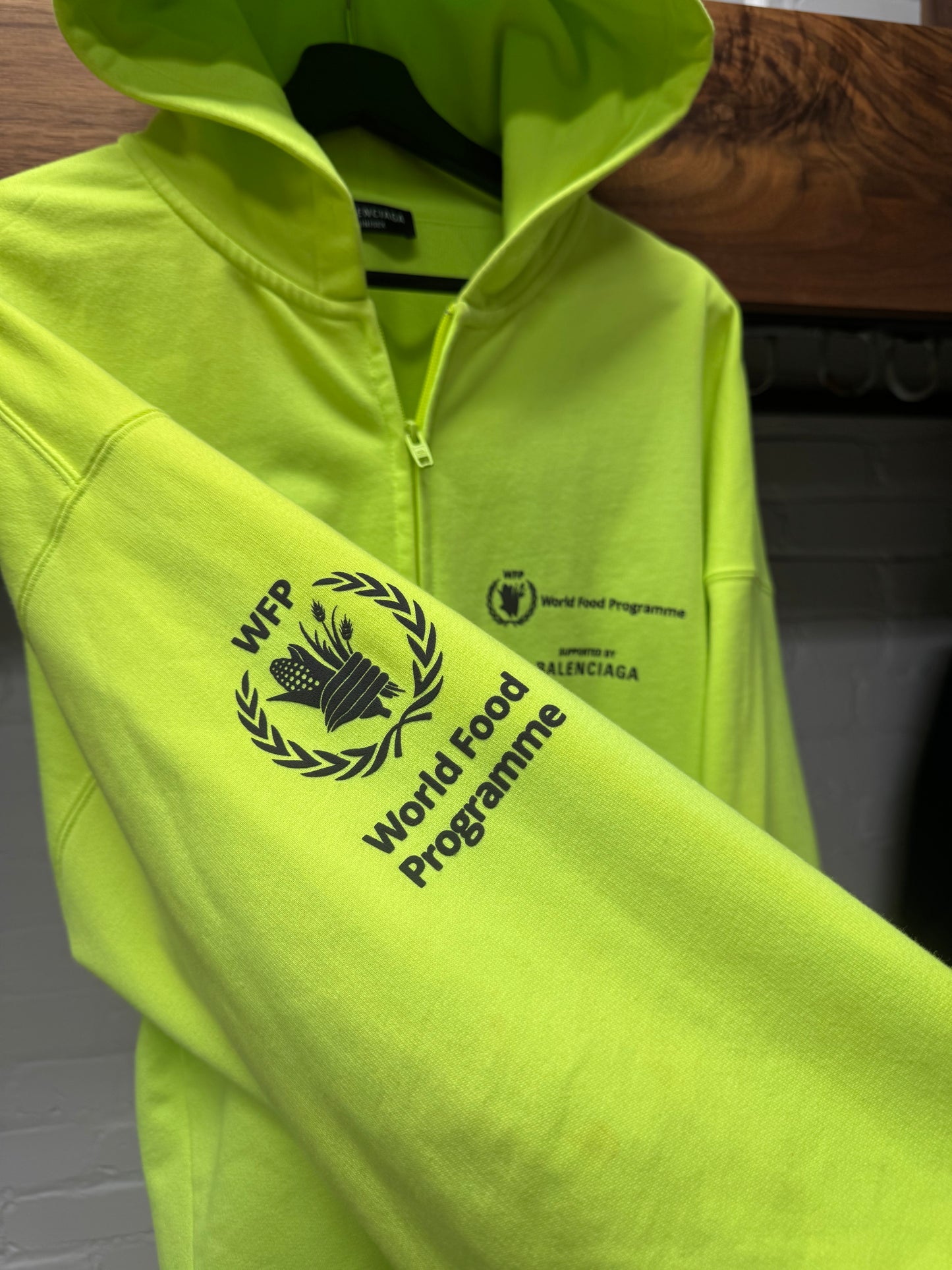 2022 Balenciaga ‘WFD’ World Food Programme Neon Zip Up Hoodie
