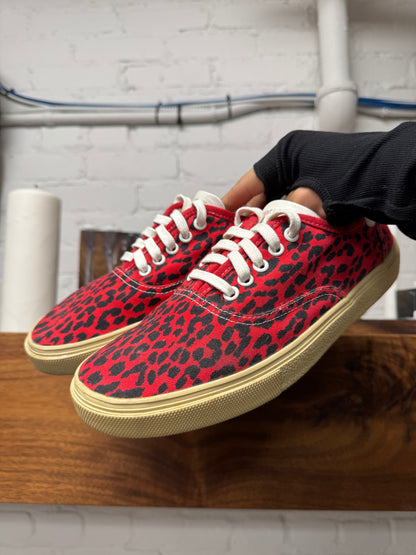 Saint Laurent ‘Babycat’ Red Leopard Print Low Top Sneakers