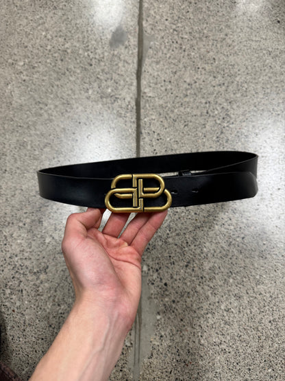Balenciaga ‘BB’ Gold Interlock Logo Leather Belt