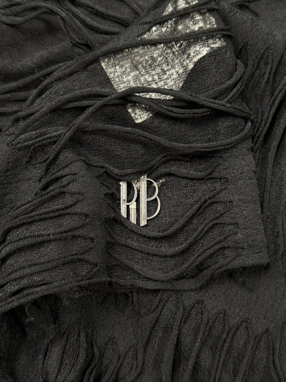 Balmain Loose Gauge Black Distressed Mesh Layered Sweater
