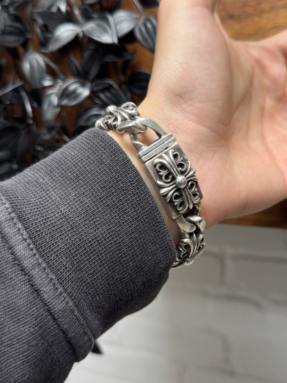Chrome Hearts ‘Keeper Link’ Solid 925 Silver Cross Bracelet