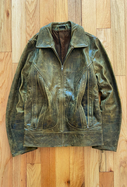 Spring Summer 2001 Maison Margiela Buffalo Leather Washed Green Jacket