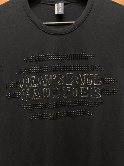 Vintage Jean Paul Gaultier Studded Chest Logo Black Cotton T-Shirt