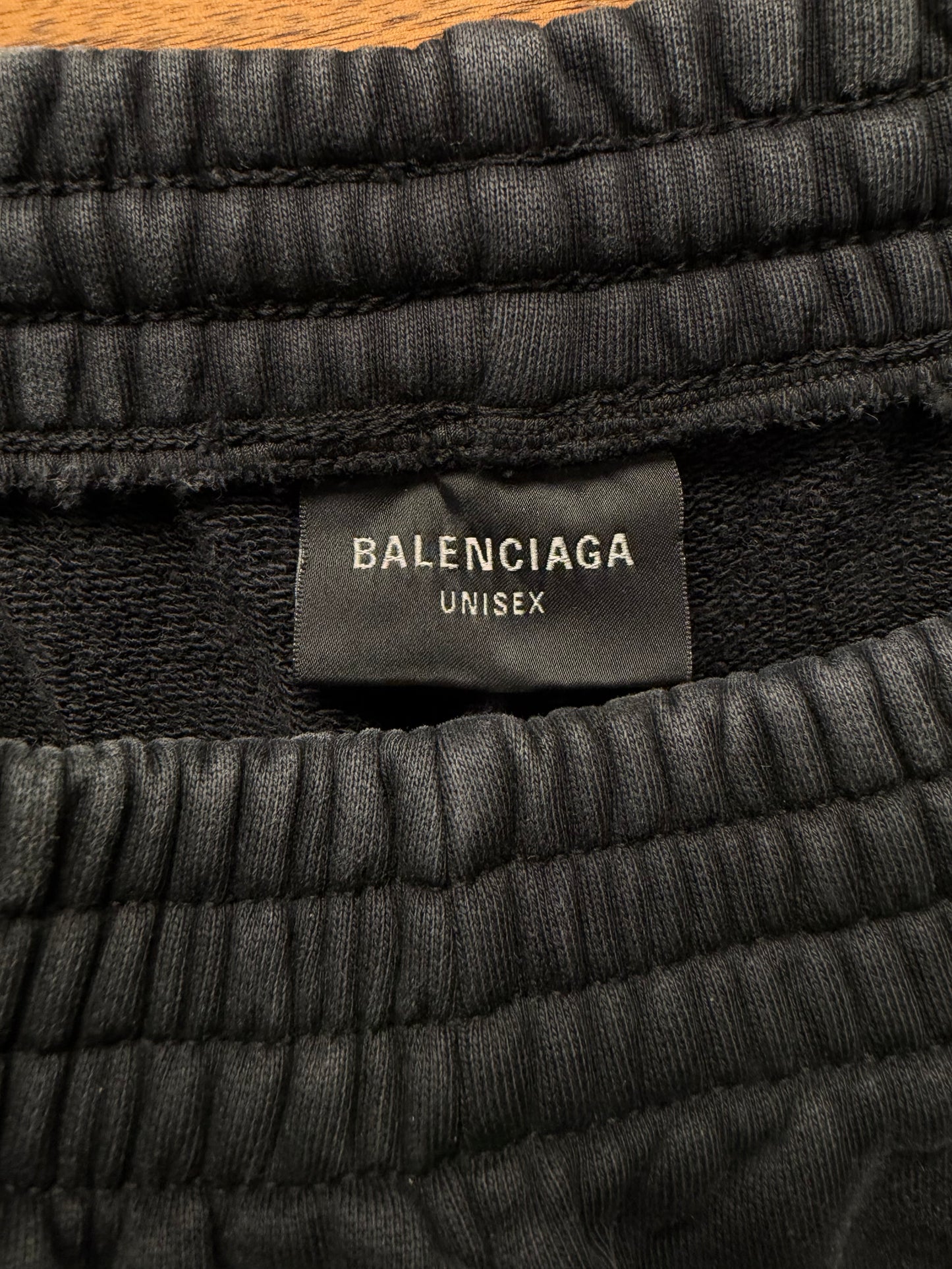 2024 Balenciaga ‘Unbranded’ Washed Black Distressed Wide Leg Sweatpants