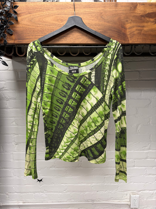 Vintage Jean Paul Gaultier ‘Film Roll’ Green Mesh Long Sleeve Shirt