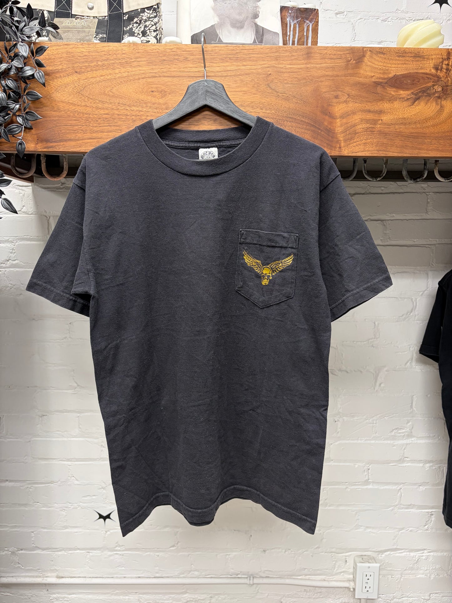 Vintage Chrome Hearts ‘Foti Wings’ Gold Skull Logo Black Graphic T-Shirt