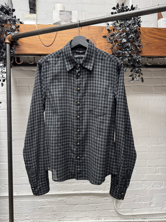 Chrome Hearts Leather Cross Patch ‘Oval Button’ Flannel Shirt