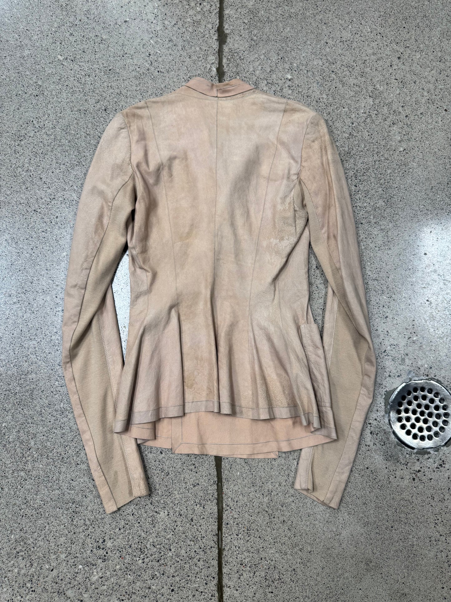 2000s Rick Owens O&M Era ‘Flesh’ Raw Suede Jacket
