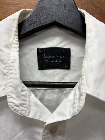 SS2006 Number Nine ‘Welcome to the Shadows’ Sequin Rose Chest Embroidered White Button Up Shirt