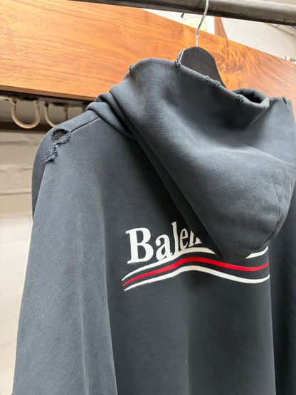 AW2022 Balenciaga Campaign Logo Distressed Black Terry Cotton Hoodie