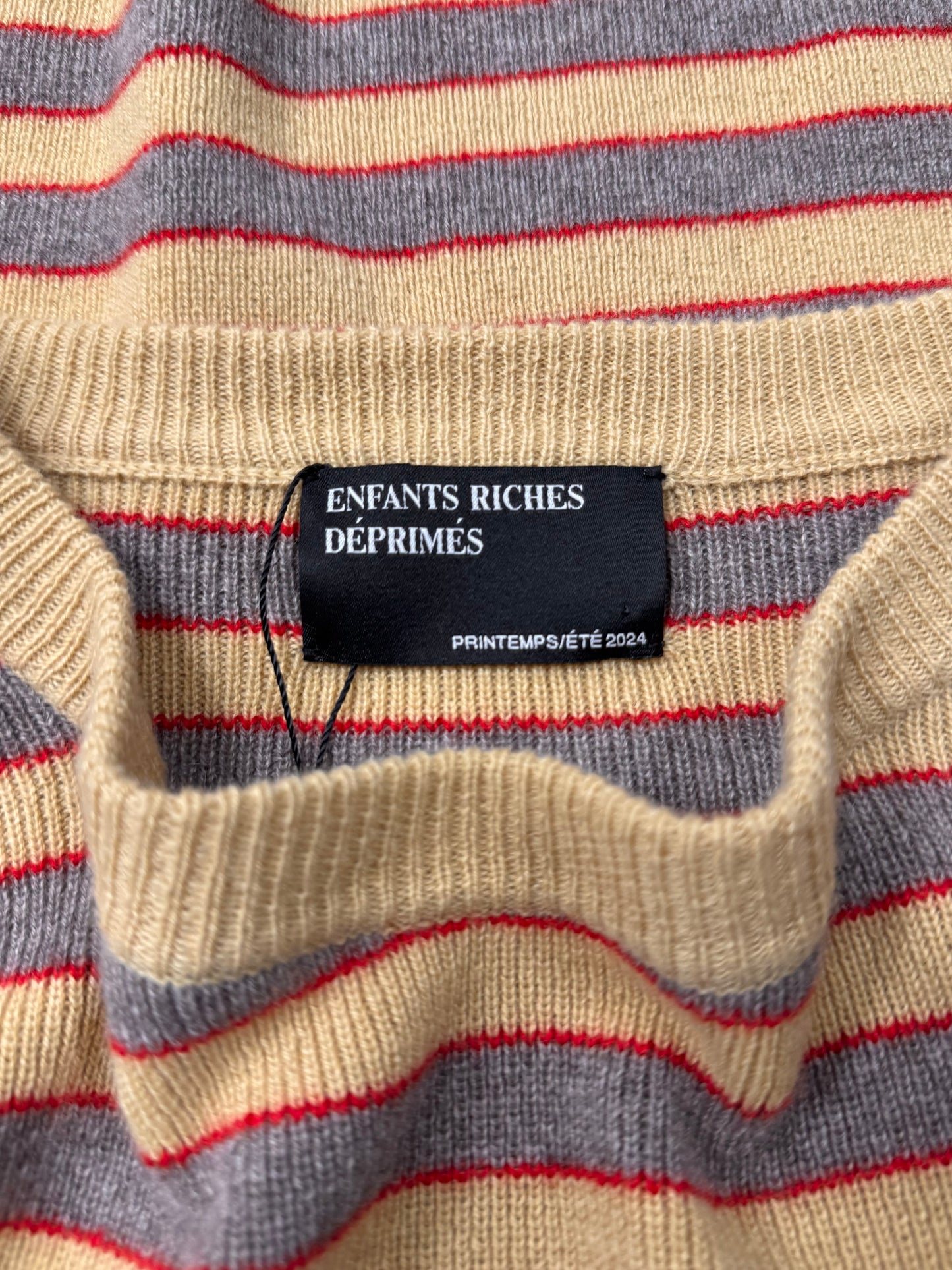 AW2024 Enfants Riches Deprimes Distressed Cashmere Striped Short Sleeve Sweater