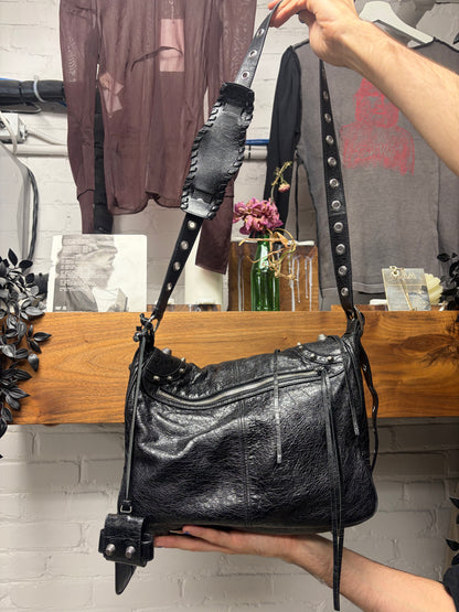 Balenciaga 'Le Cagole' Pierced Black Leather Crossbody Messenger Bag