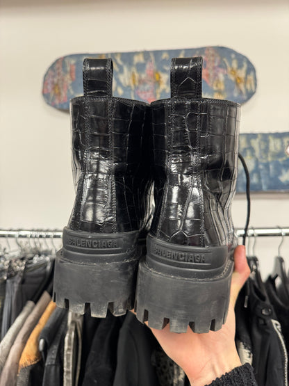 Balenciaga ‘Strike’ Croc Embossed Leather Combat Boots