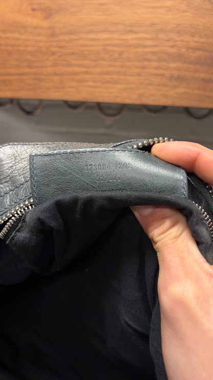 Balenciaga Faded Grey Lambskin Leather ‘Giant 21’ City Bag with Silver Hardware & Crossbody Strap