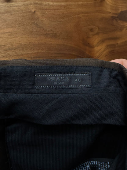 Prada ‘Belted’ Brown Pleated Slim Cut Trousers