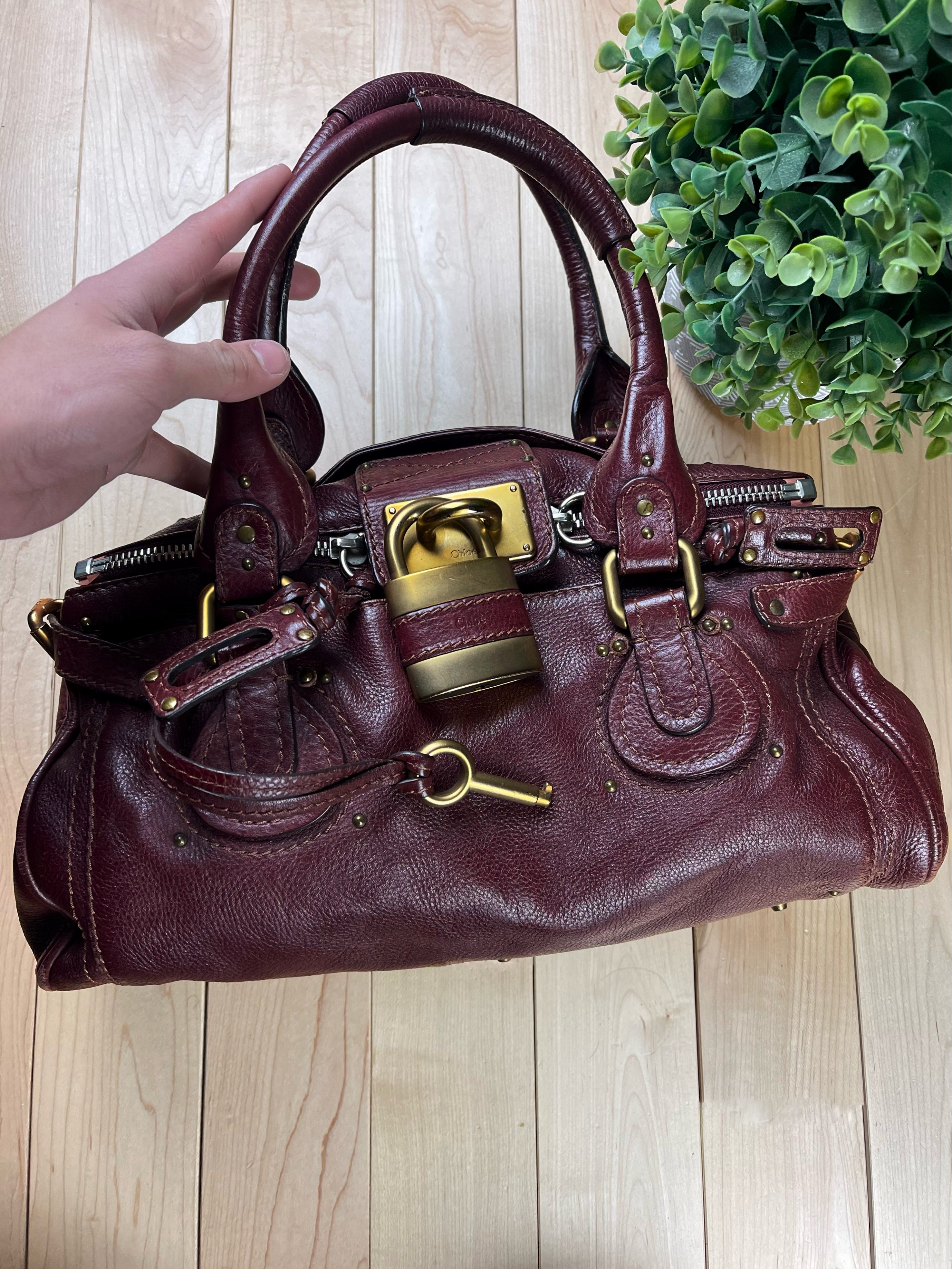 Chloe Paddington Oxblood Red Leather Lock Key Shoulder Top Handle Bag