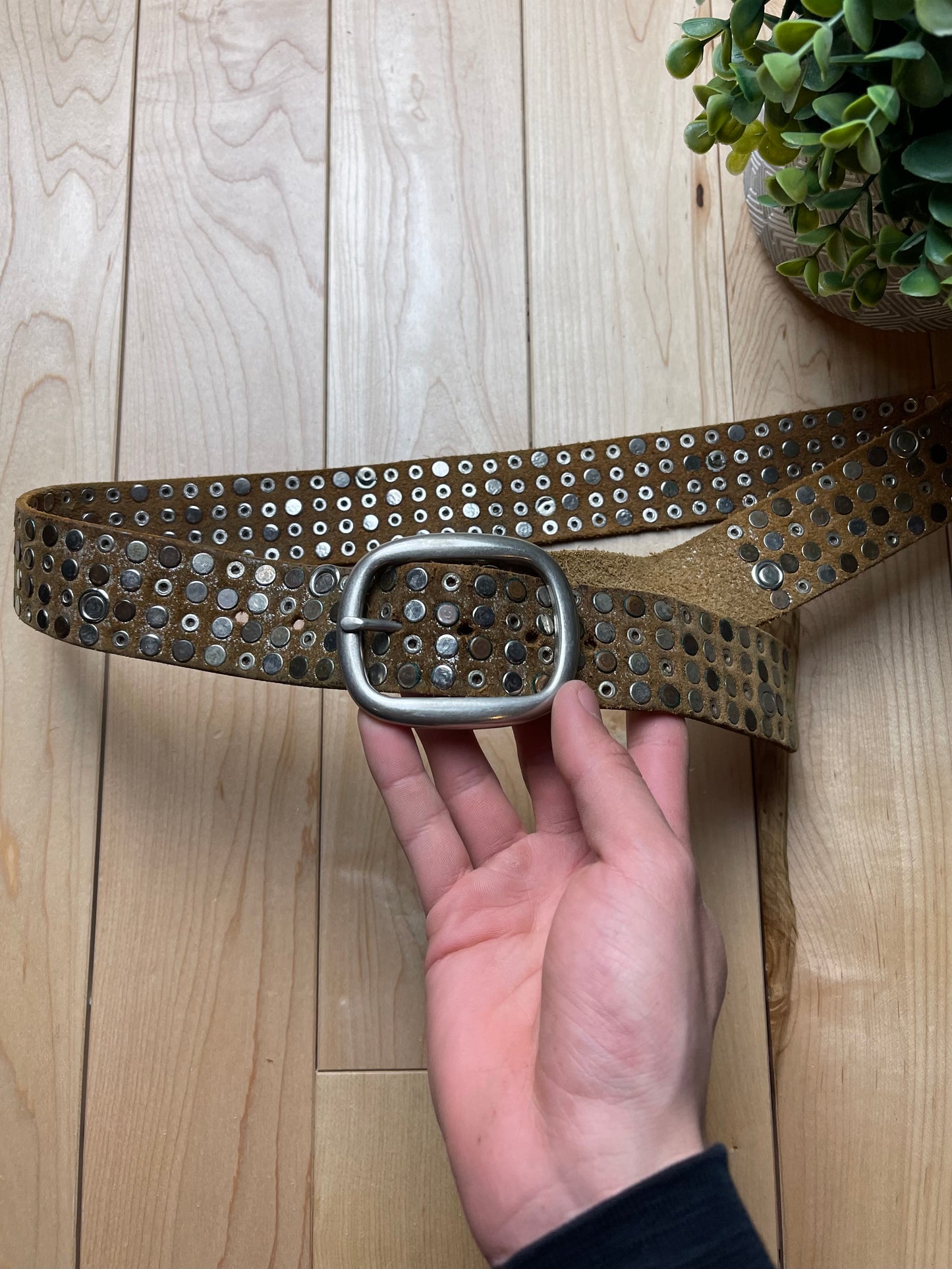 2000s Marithe Francois Girbaud Studded Brown Leather Belt