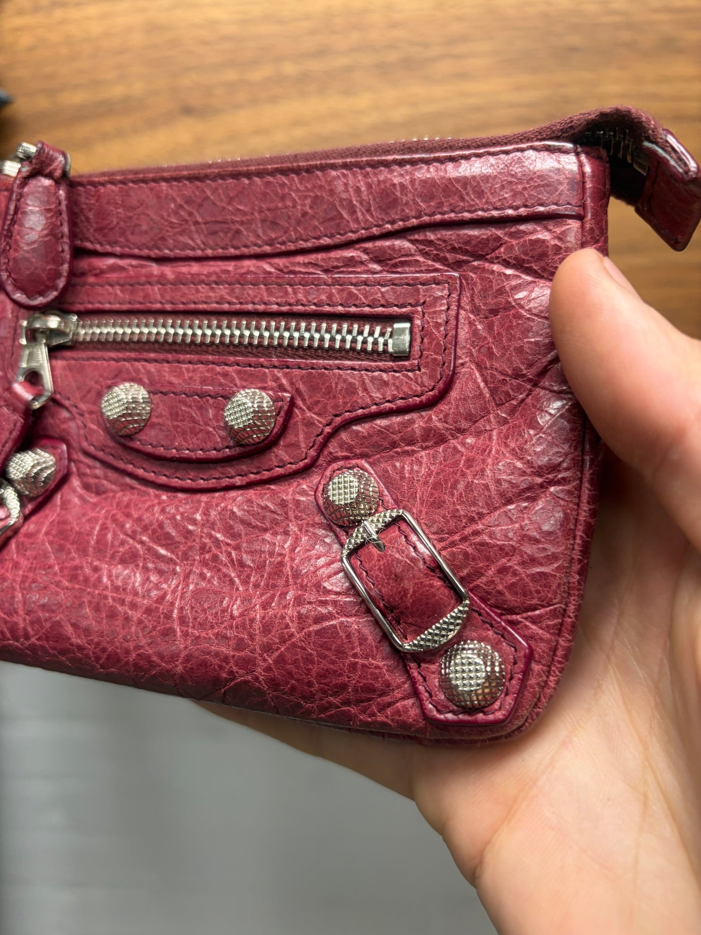 Balenciaga ‘Giant 12’ Clay Red Flat Leather Mini Clutch