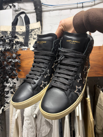 Saint Laurent ‘Star Appliqué’ Black Leather High Top Sneakers