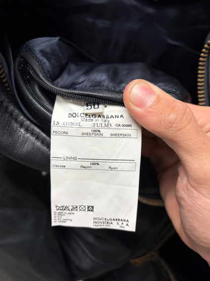 2000s Dolce & Gabbana ‘Mainline’ Black Lambskin Leather Collared Jacket