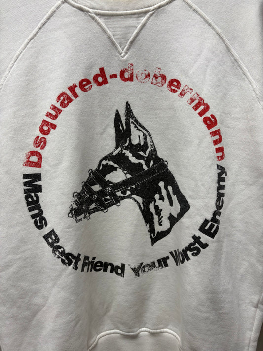 AW2007 Dsquared2 ‘Doberman’ Distressed White Sweatshirt