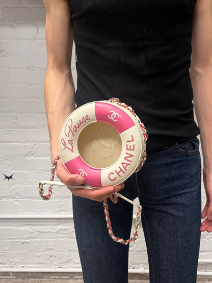 2019 Chanel ‘La Pausa’ Pink/White Lifesaver Rounded Crossbody Bag