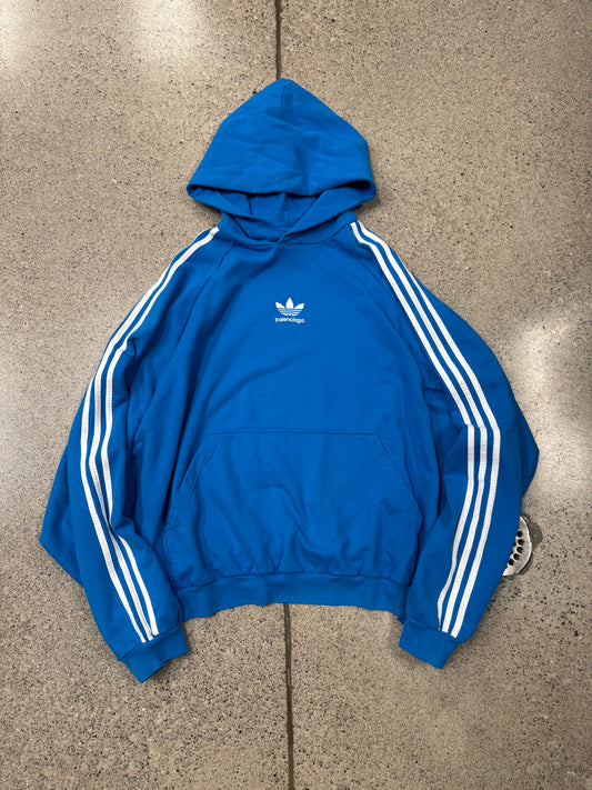 2022 Balenciaga x Adidas ‘3 Stripes’ Blue Pullover Hoodie