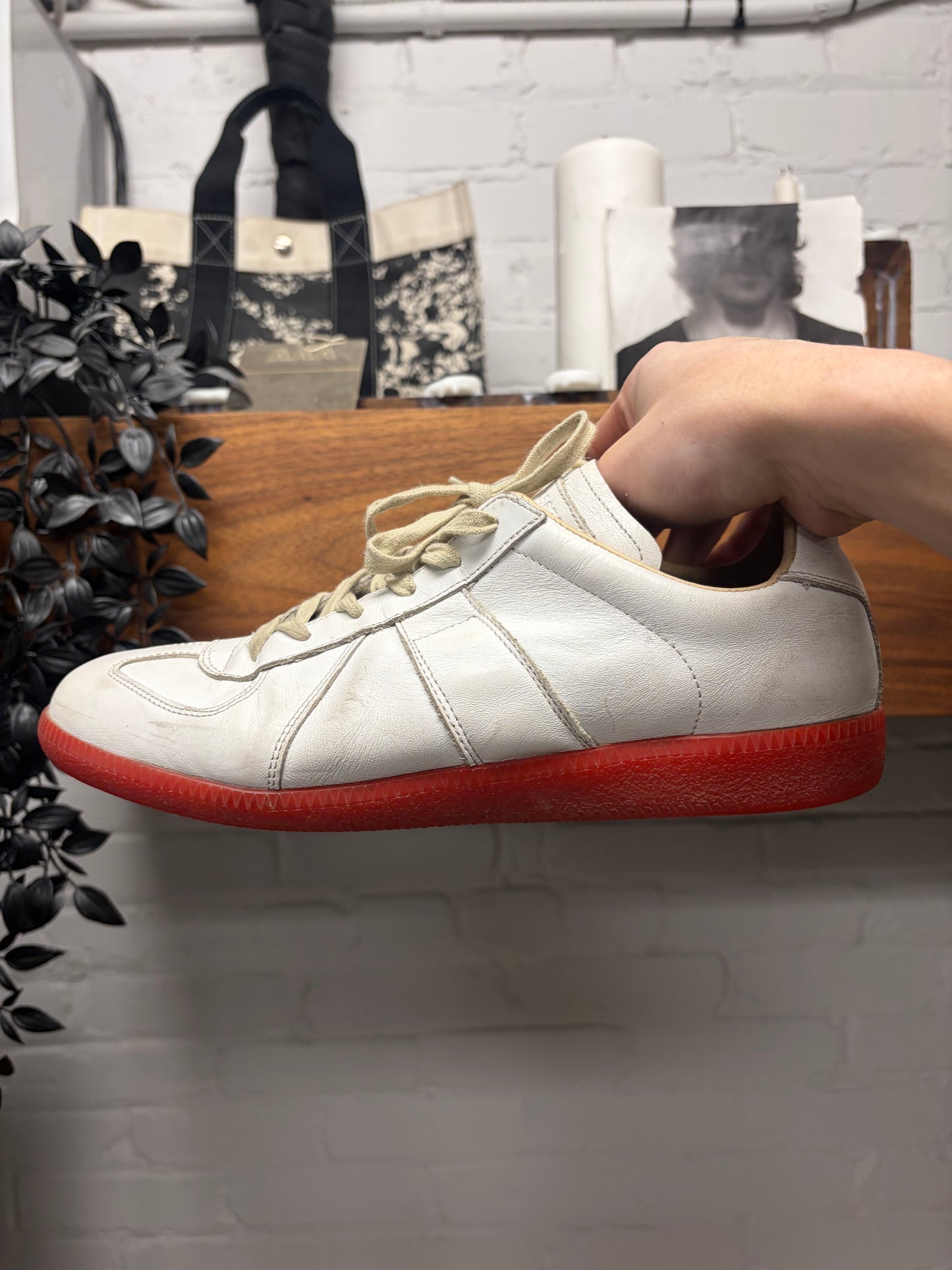 Maison Margiela ‘G.A.T.’ White Leather/Red Sole Low Top Sneakers