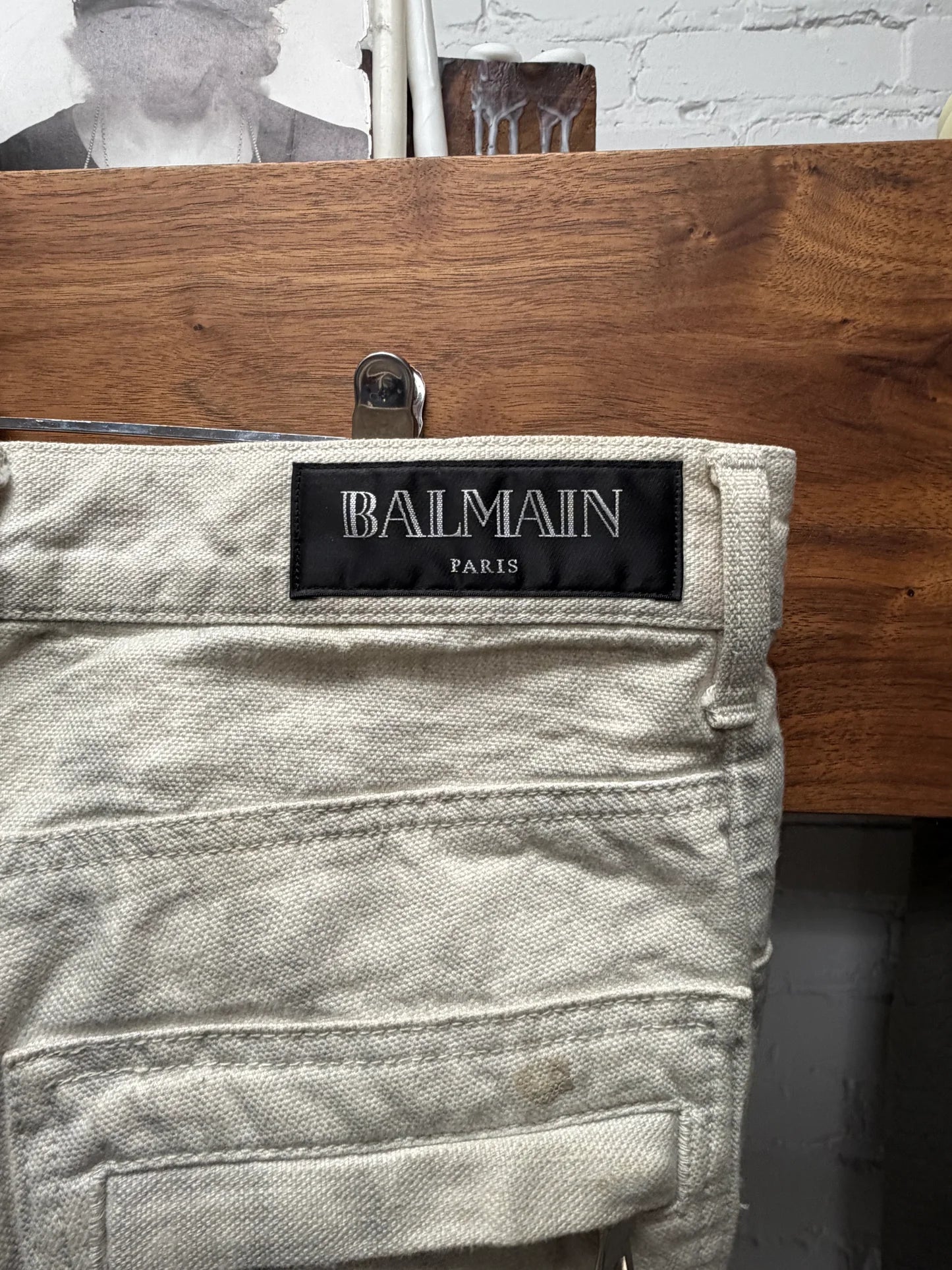 Balmain ‘Dirty White’ Biker Knee Skinny Jeans