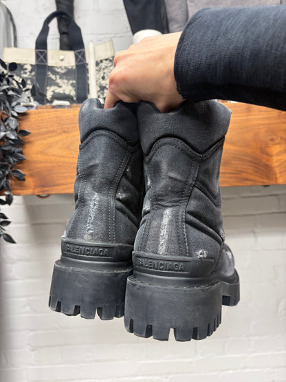 Balenciaga Distressed Canvas ‘Strike’ Combat Boots