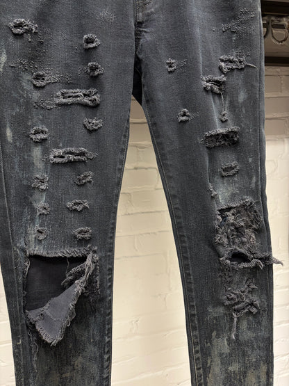 2014 Saint Laurent by Hedi Slimane ‘Oil Spill’ D02 Distressed Crash Skinny Jeans