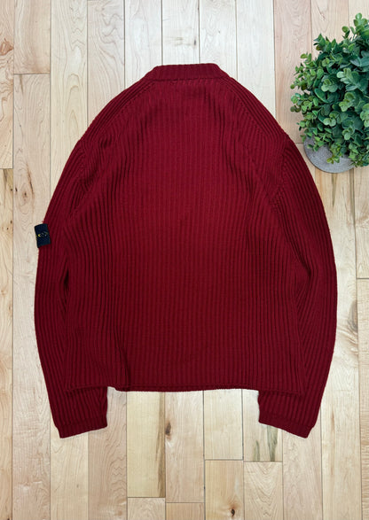Stone Island Badge Logo Ribbed Wool Knit Sweater