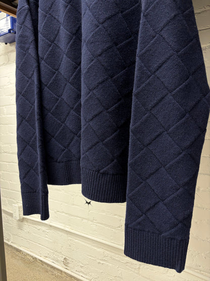 Bottega Veneta 'Intrecciato' Woven Navy Blue Wool Knit Sweater