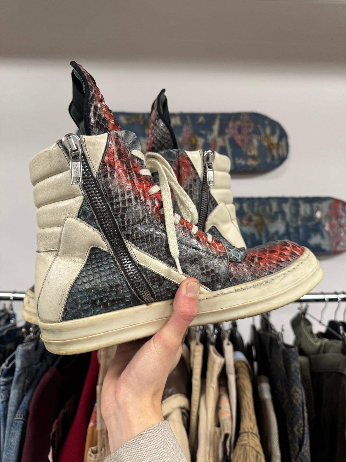 AW2022 Rick Owens Genuine Python Skin ‘Strobe’ Geobaskets