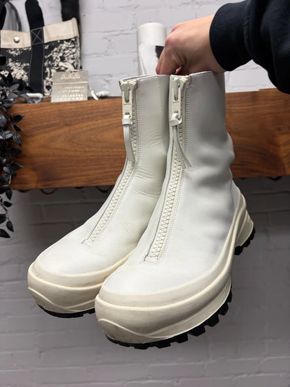 Jil Sander ‘Front Zip’ Cream White Leather Vibram Sole Hiking Boots