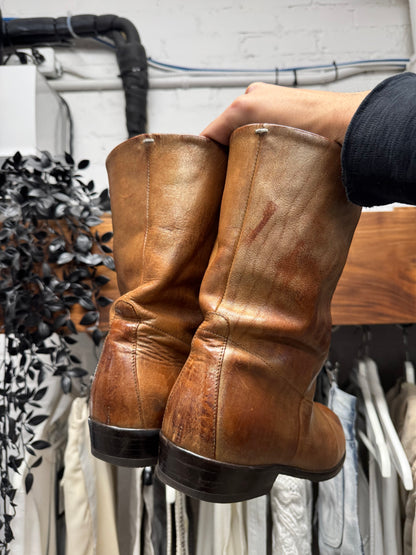 Maison Margiela ‘Pecos’ Natural Brown Patina Pointed Toe Leather Boots